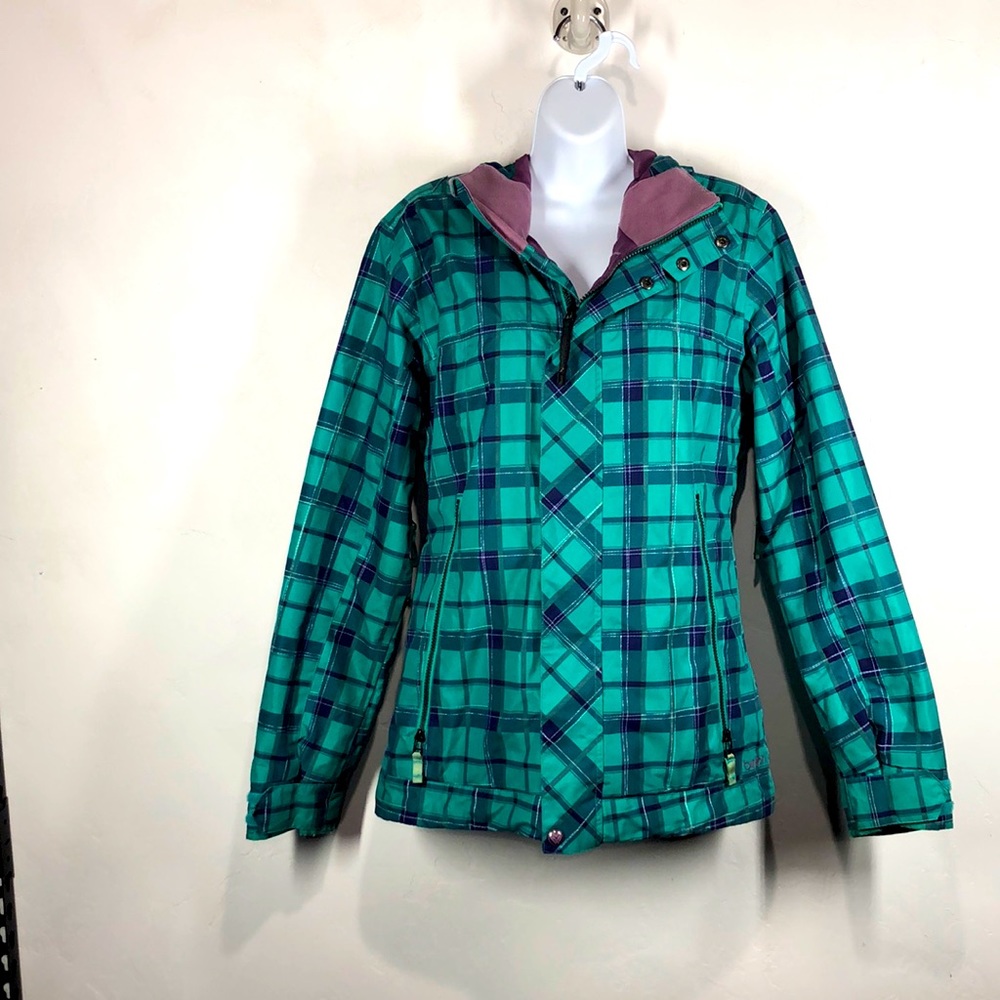 Burton the White Collection green plaid hooded jacket size medium